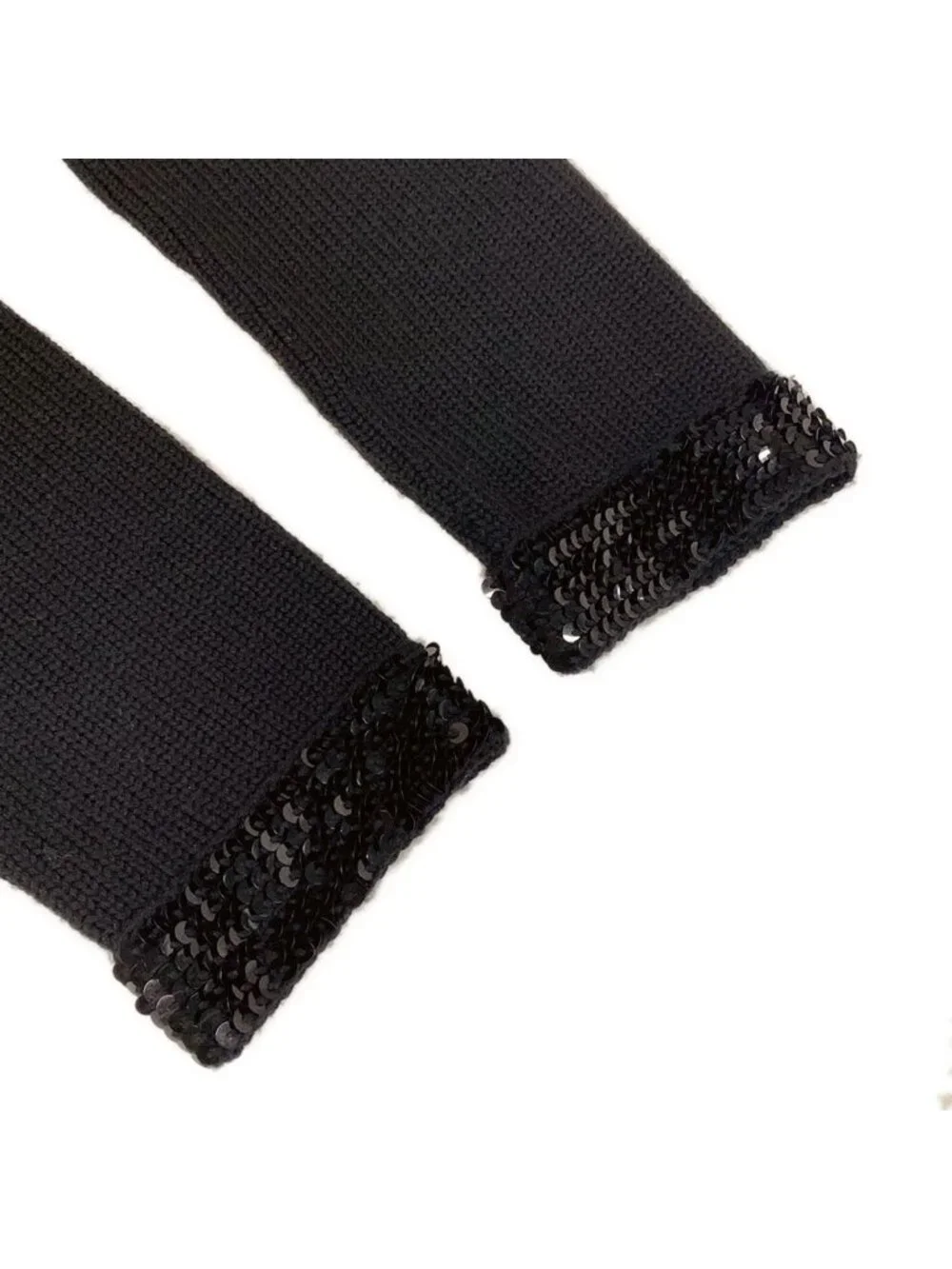 Chanel Cardigan 40 M Black Long Sleeve Sequin Wool